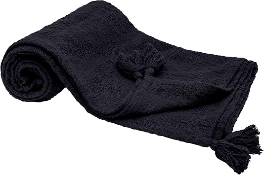 carol & frank Devin Coal Solid Throw Tassled Blanket Cozy Lightweight for Home Couch Sofa Farmhouse Decor 50x60 inches Grey