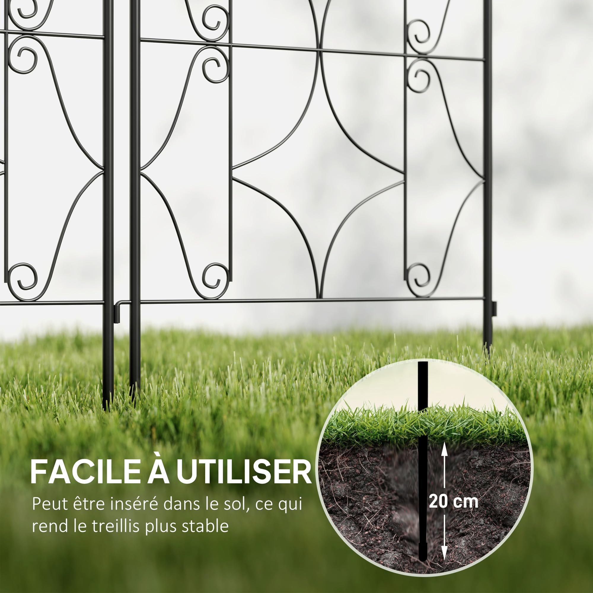 Outsunny Support pour Plantes Grimpantes Motif Irrégulier 50 x 180 cm Noir | Lot De 2, Treillis De Jardin, pour Légumes, Vignes, Fleurs, En Métal, Extérieur