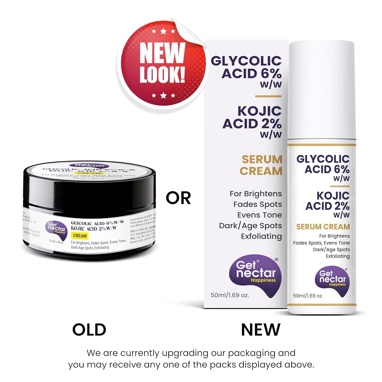 Get Nectar Happiness High Potency 6% Glycolic Acid Cream with 2% Kojic Acid Cream- for Exfoliating, Brightens, Anti-Acne and Blemishes | for All Skin Types | for Both Men & Women