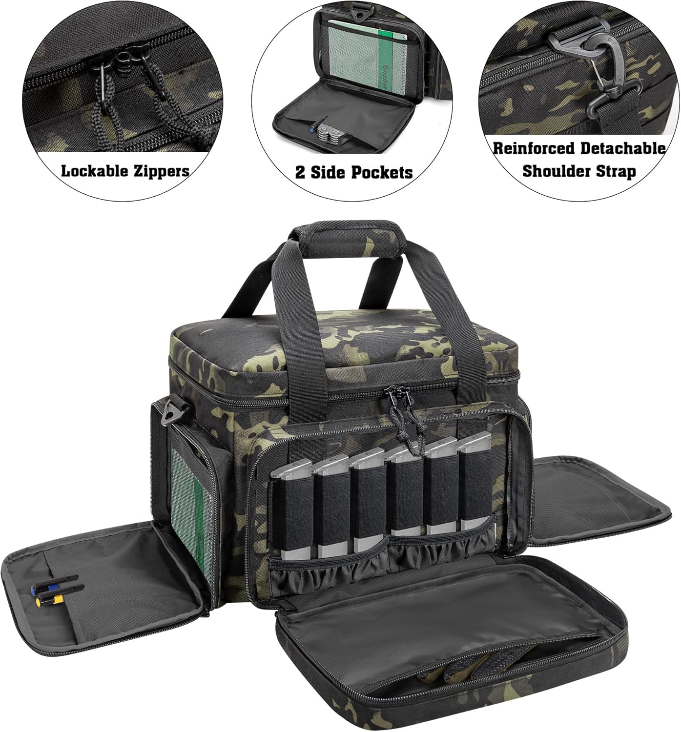 DSLEAF Tactical Gun Range Bag for 4 Handguns, Pistol Shooting Range Bag with 6X Magazine Slots and Extra Pockets for Ammo and Essentials - Image 3
