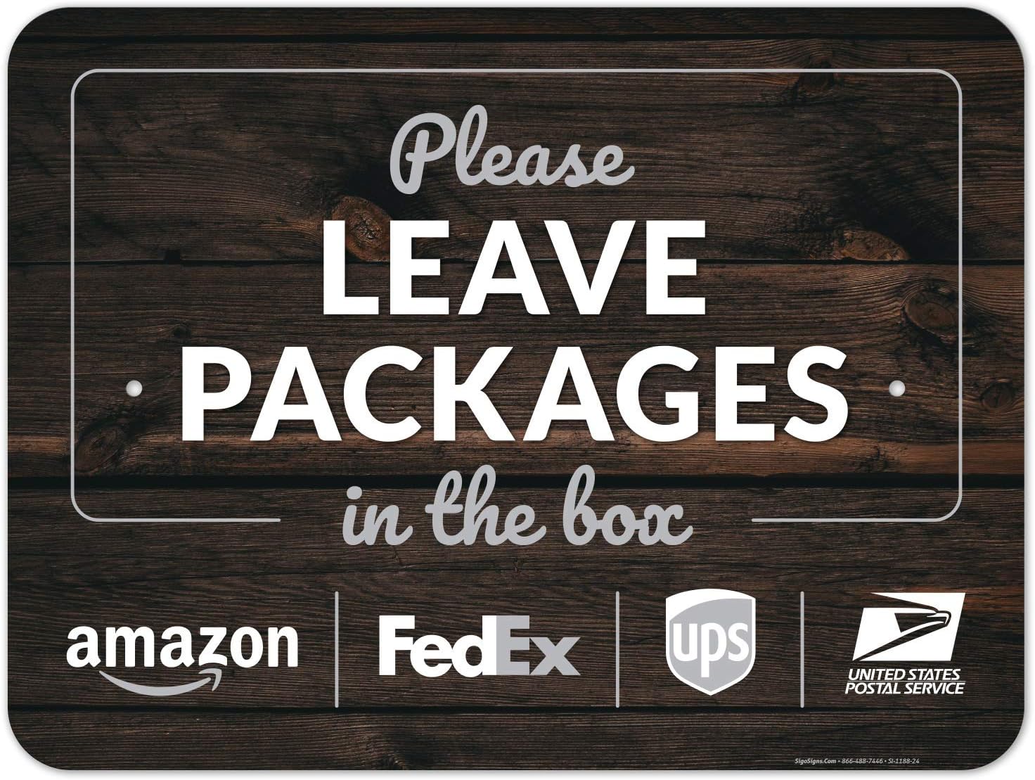 Package Delivery Sign, Please Leave Packages in The Box Wood Background, 18x24 Inches, Rust Free .063 Aluminum, Fade Resistant, Indoor/Outdoor Use, Made in USA