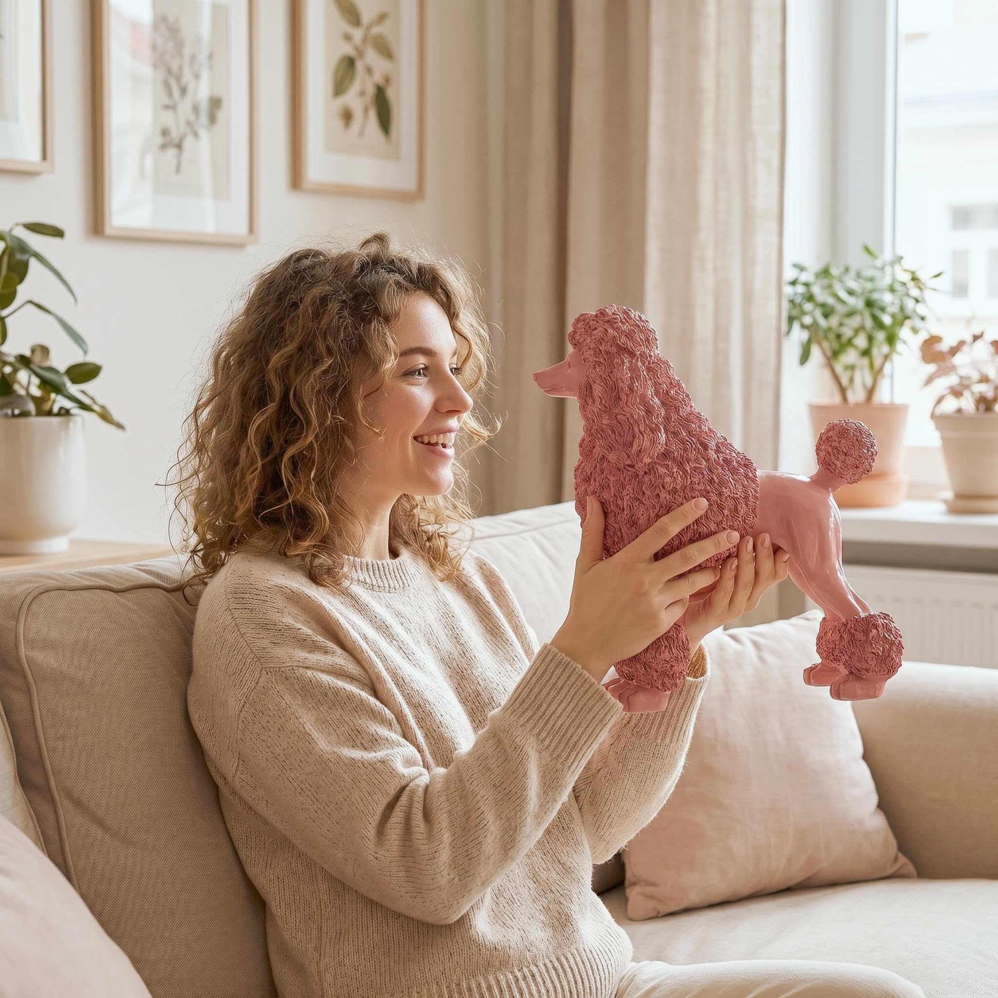 Statua di barboncino rosa, scultura a forma di cane in piedi, decorazione per la casa, decorazione in resina per ufficio, soggiorno, camera da letto, mensole