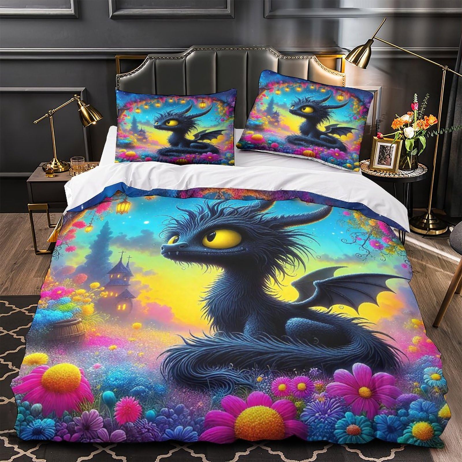 Housse de couette dragon lit King 220x240 ensemble de literie microfibre avec taie d'oreiller
