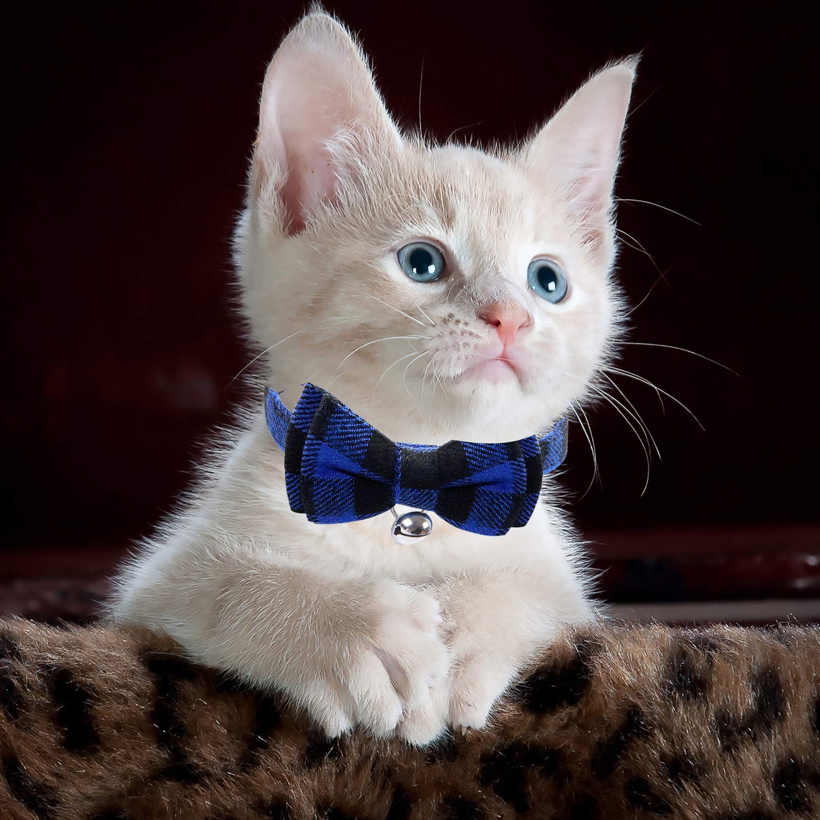 Blaues kariertes Katzenhalsband, Schnellverschluss, Kätzchen-Halsband, Fliege, Sicherheits-Halsband, mit Glöckchen, weiches Schottenkaro-Halsband, verstellbar, für Kätzchen, Welpen, kleine Haustiere
