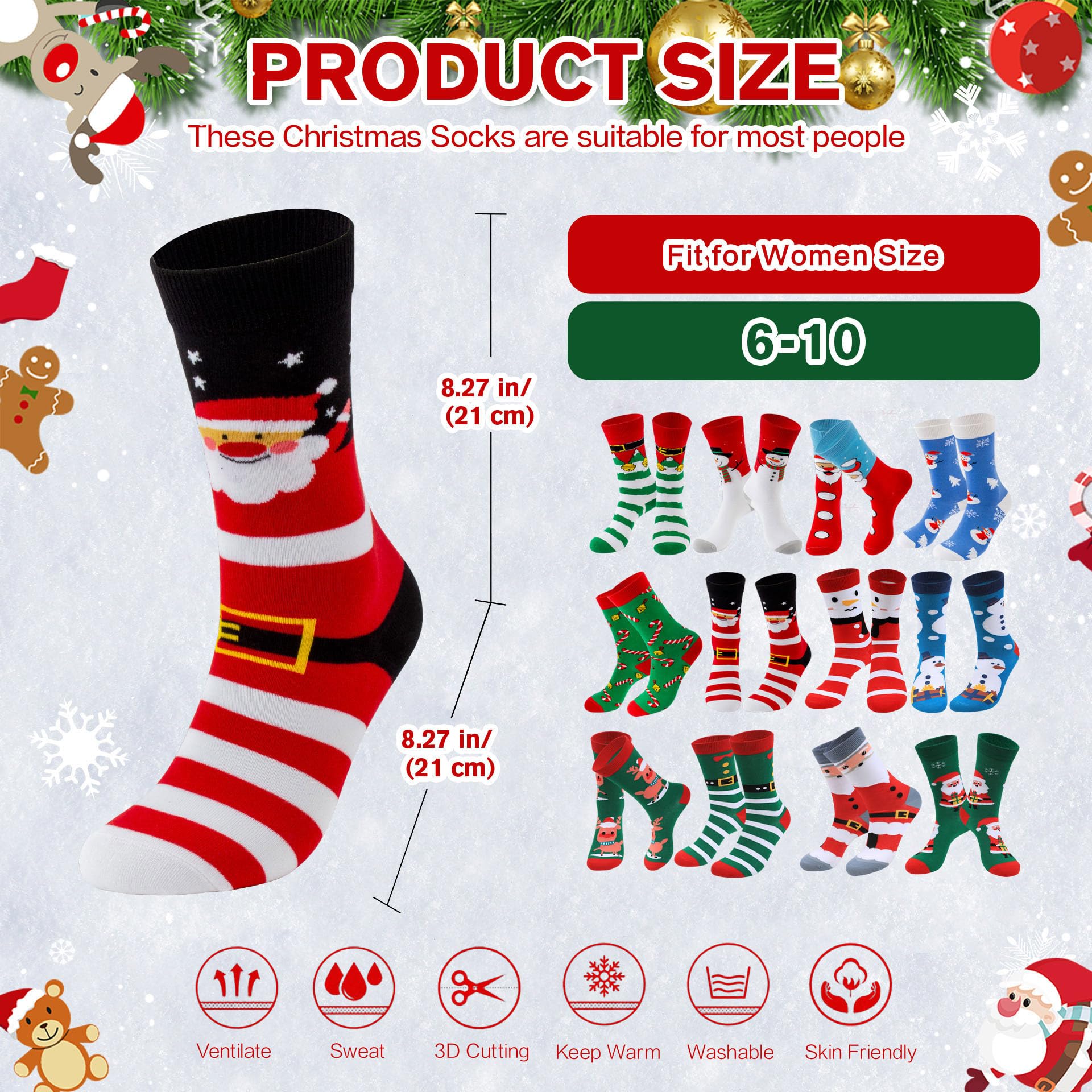 Lustige Weihnachtssocken für Frauen – lustige Weihnachtsgeschenke für weibliche gemütliche Crew-Baumwollsocken, Größe 37-40