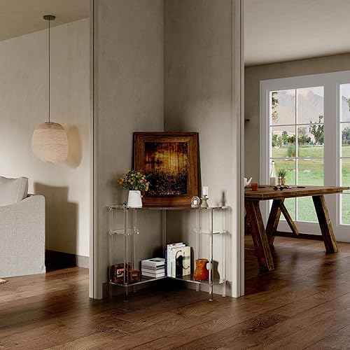 Miniatura 6 de Eglaf Escritorio esquinero triangular de acrílico, 90 grados, 28.5 x 28.5 pulgadas, escritorio de oficina en casa con almacenamiento para espacio