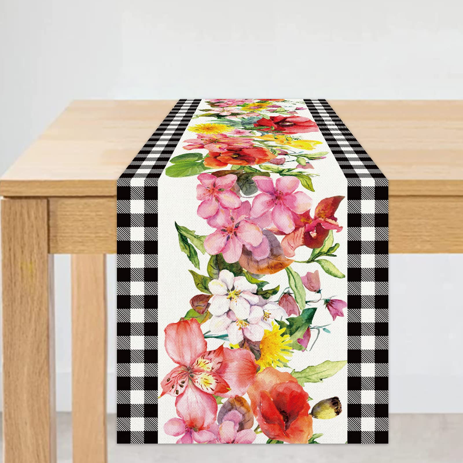 Buy Jiudungs Linen Black and White Buffalo Check Plaid Spring Table