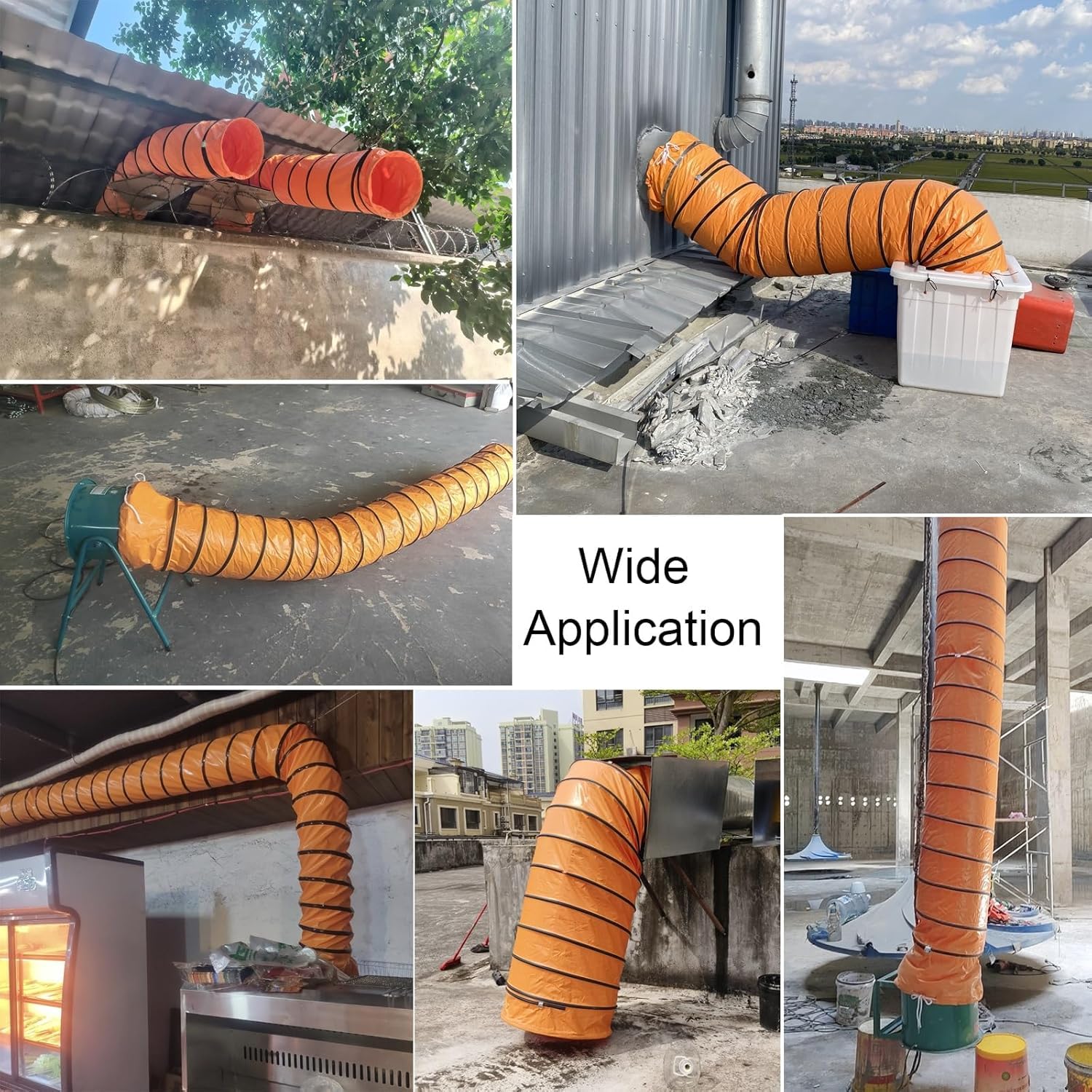 Manguera para conductos, Manguera Flexible de PVC de 2 m (6,5 pies) - Tubo de ventilación de 76 a 15 cm (30 a 6 Pulgadas) para extractores de Garaje, 600 mm de diámetro, conducto Naranja dur
