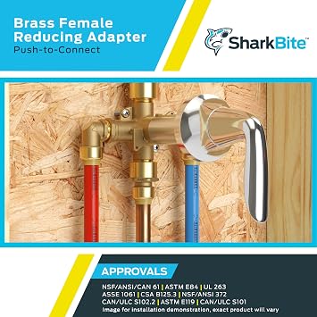SharkBite 1/4 (3/8 inch OD) x 1/2 Inch FNPT Reducing Adapter, Push To Connect Brass Plumbing Fitting, PEX Pipe, Copper, CPVC, PE-RT, HDPE, U066LFA