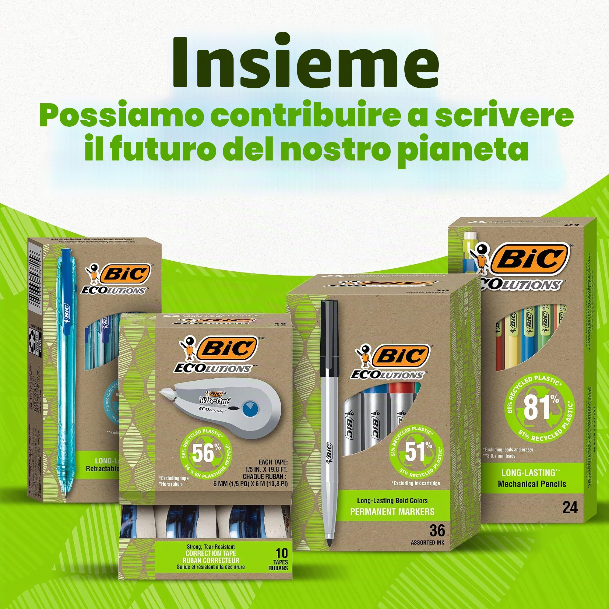 BIC Wite-Out Brand Revolution, mini correttore a nastro, contiene il 56% di plastica riciclata, nastro bianco, confezione da 10