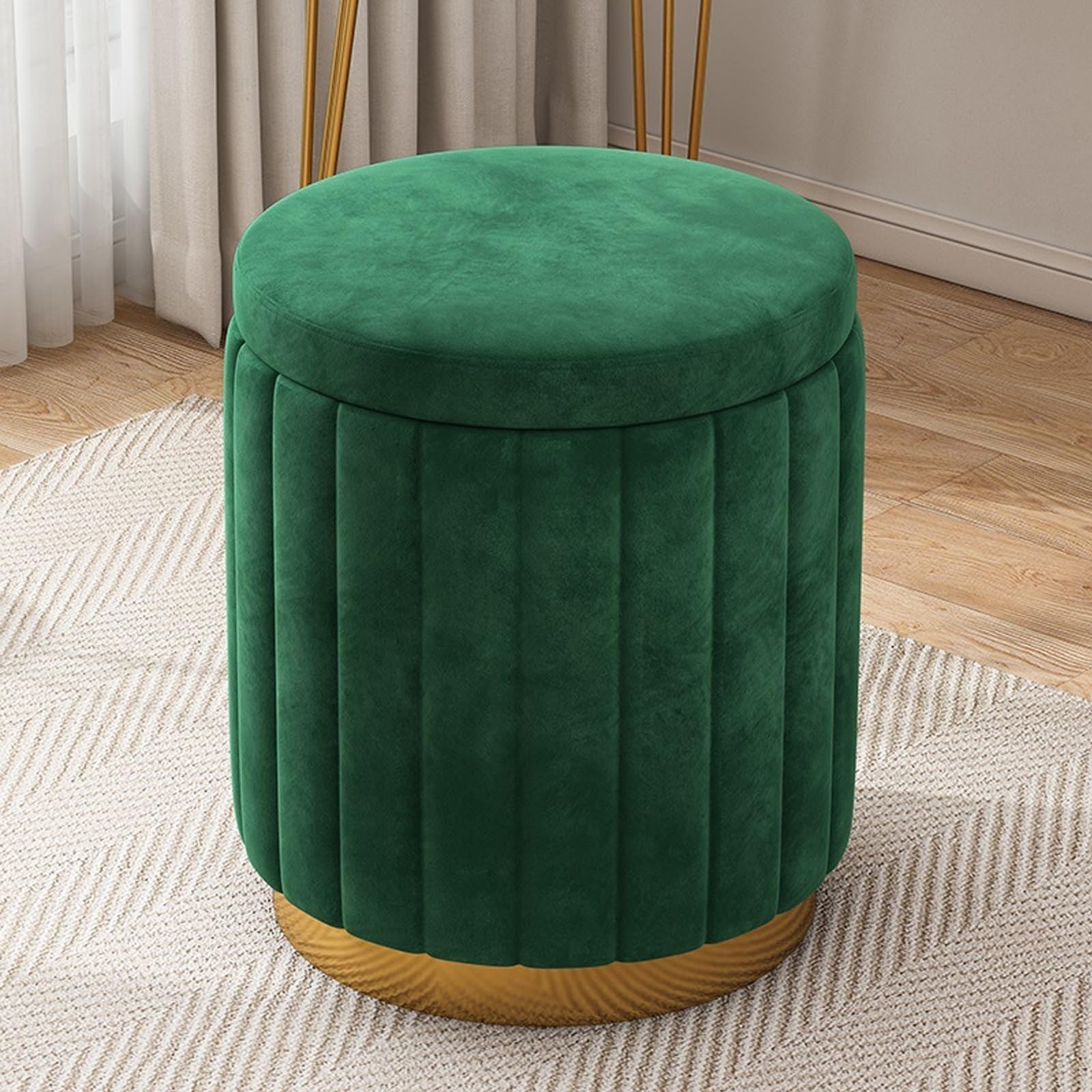 Pouf repose-pieds confortable en velours vert pour soulager la fatigue assis