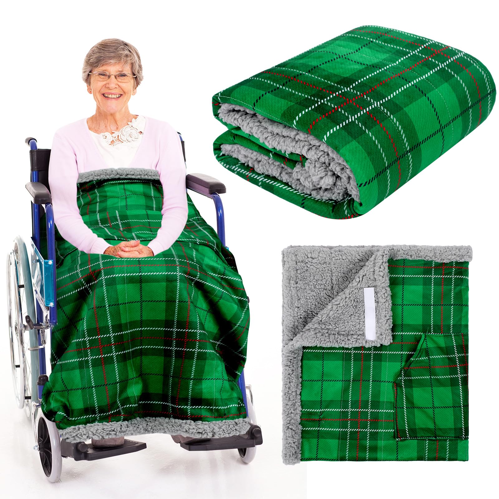 Mindsoft Christmas Wheelchair Blanket with Pouch for Elderly, Dark Green