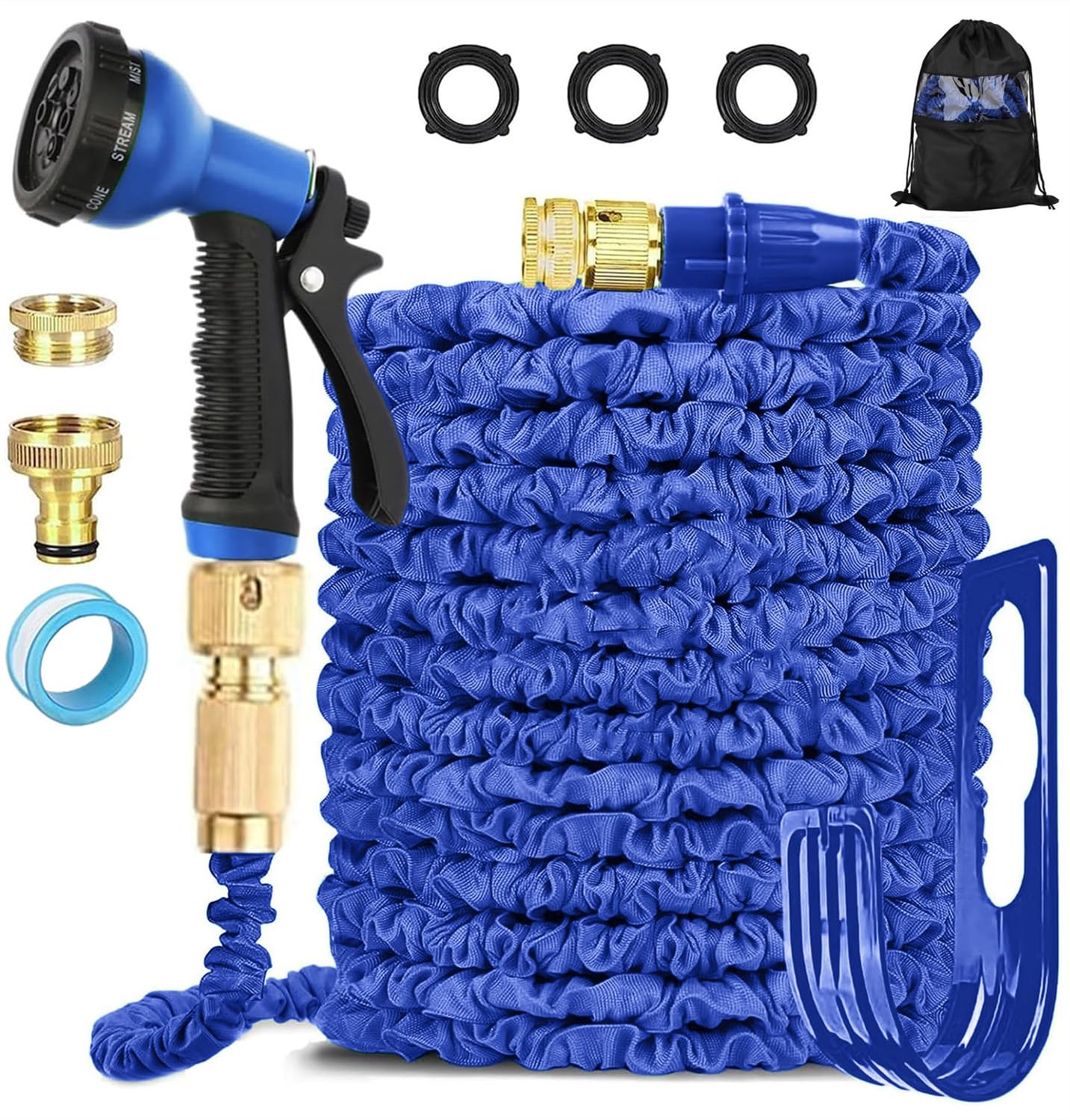 LINGKY Tubo Estensibile da Giardino 60 Metri, Tubo Acqua Giardino per Irrigazione con Raccordi in Ottone da 1/2" e 3/4", Lattice a 3 Strati Resistente, Senza Pieghe, 8 Modalità di Spruzzo