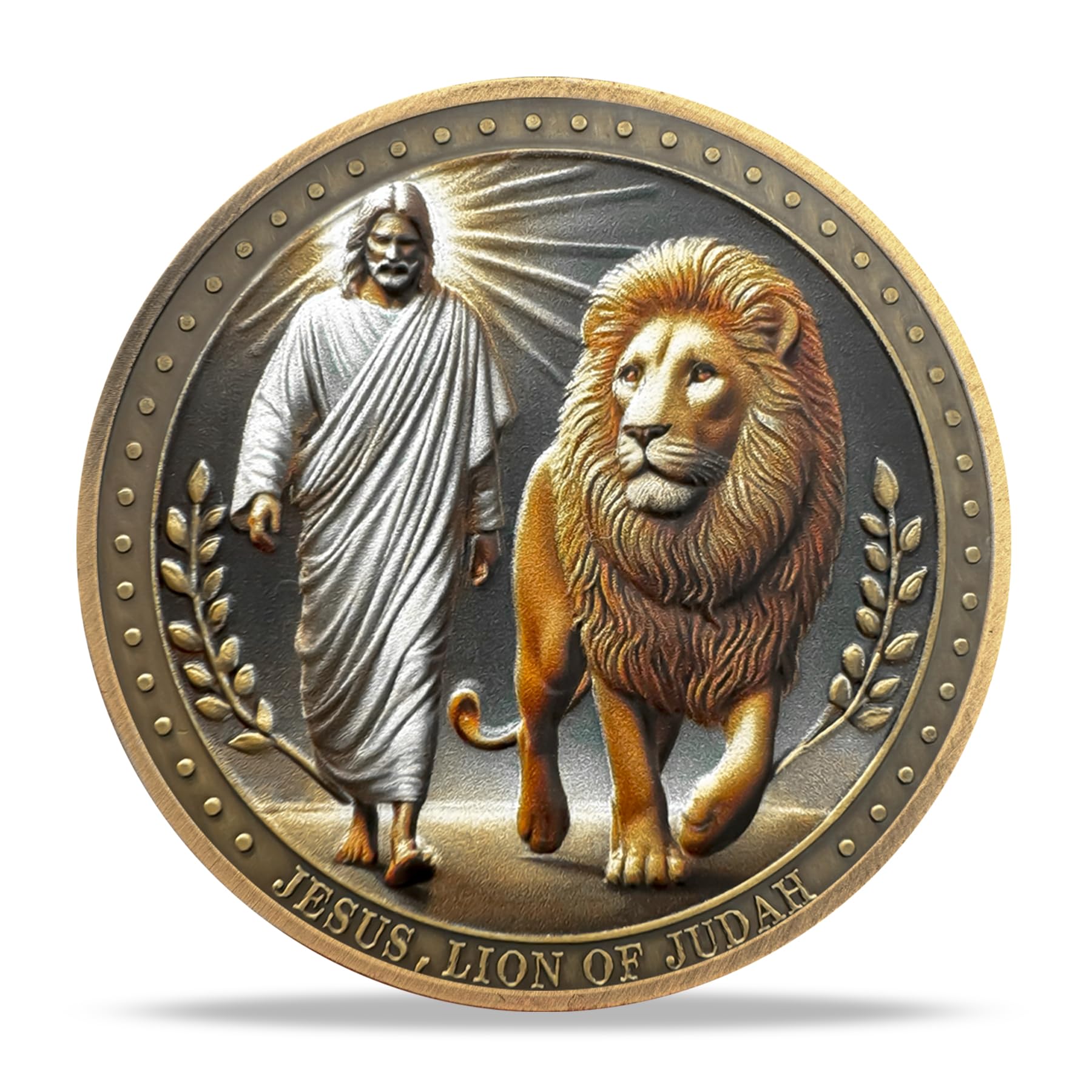 TOYTOSMPL Walking Jesus Lion Religious Coin | Inspirational Bible Verse Medallion | Faith-Based Gifts for Spiritual Encouragement for Men & Women
