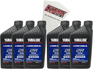 Cyclemax Six Pack compatible with Yamaha Yamalube 2R 2-Stroke Racing Oil LUB-2STRK-R1-12 Contains Six Quarts and a Funnel