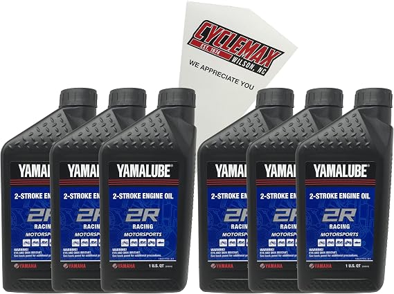 Cyclemax Six Pack compatible with Yamaha Yamalube 2R 2-Stroke Racing Oil LUB-2STRK-R1-12 Contains Six Quarts and a Funnel