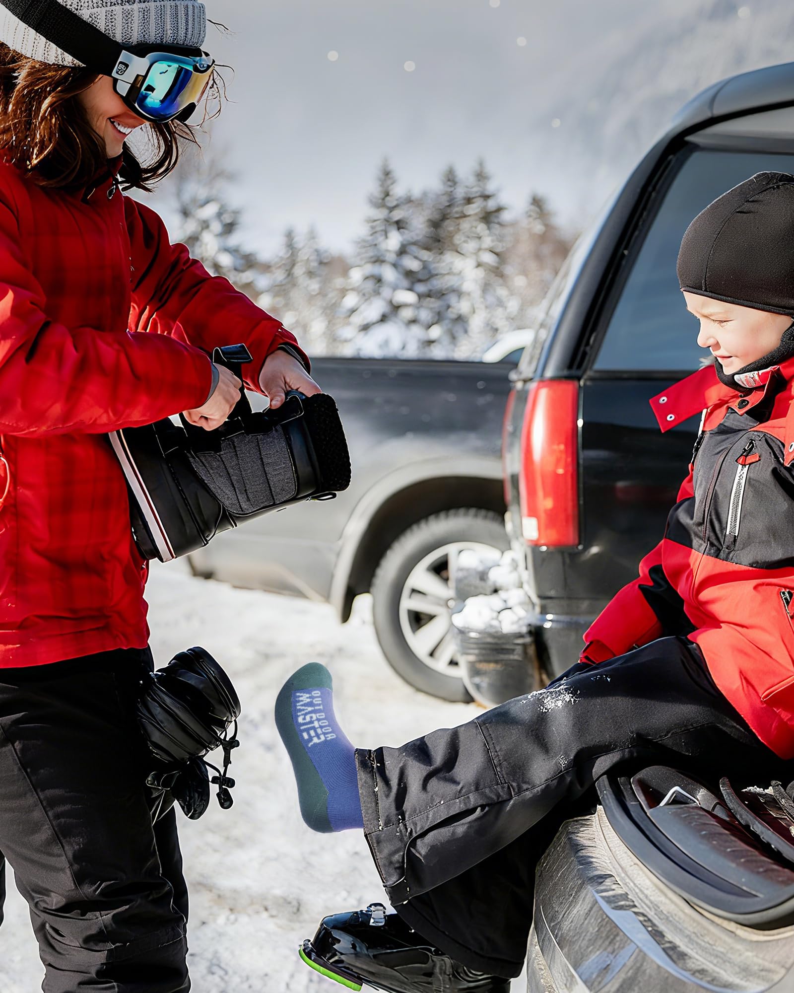 OutdoorMaster Skarpety narciarskie z wełny merynosów dla dzieci, chłopców i dziewczynek, termiczne zimowe ciepłe skarpety snowboardowe na zimną pogodę