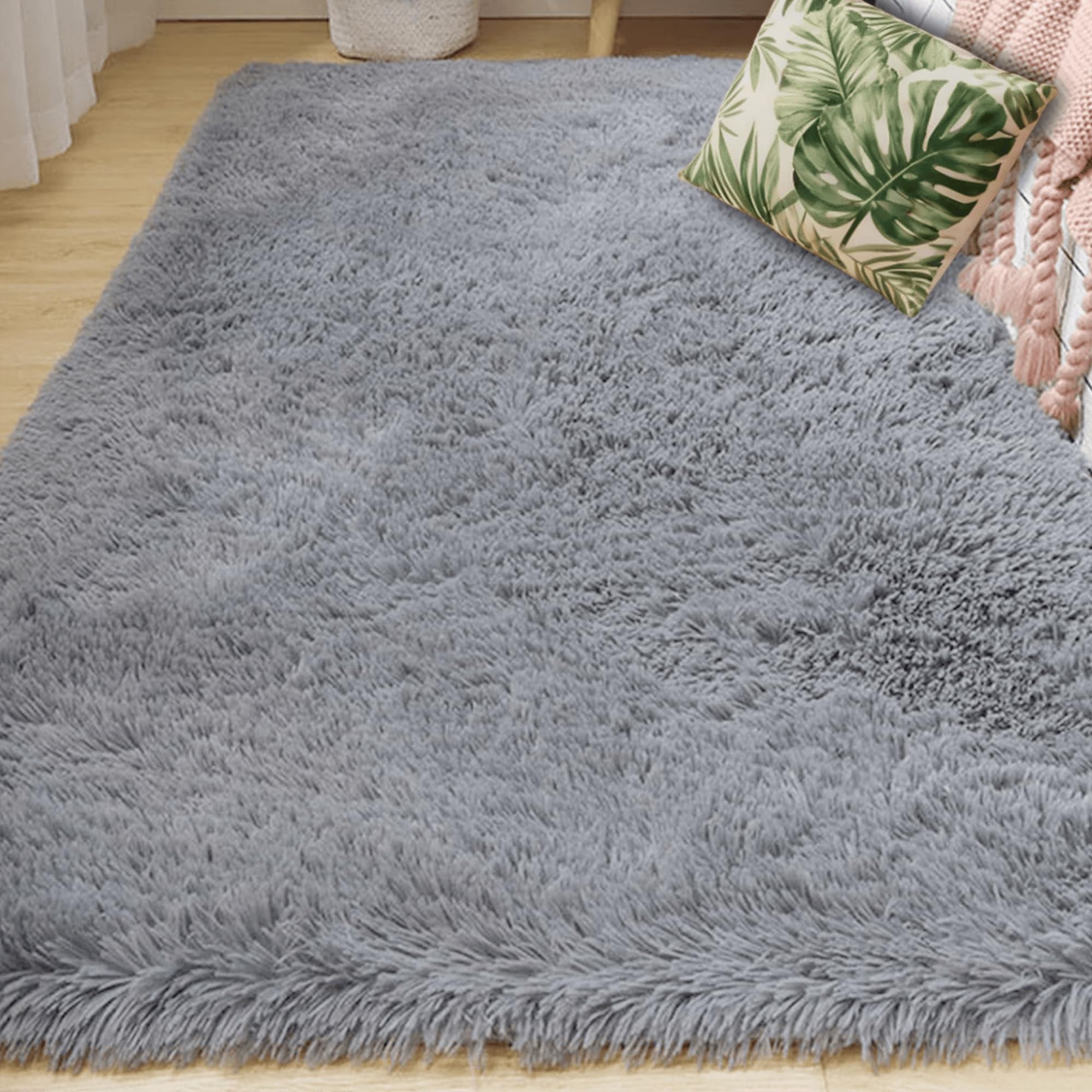 Grand tapis de salon 180 x 250 cm shaggy tapis chambre enfant gris clair tapis poils longs