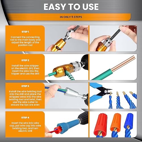 Miniatura 3 de Pelacables para taladro - Peladores eléctricos - Herramienta de torsión de alambre para taladro - Tornador de tuerca de alambre eléctrico - Tornador