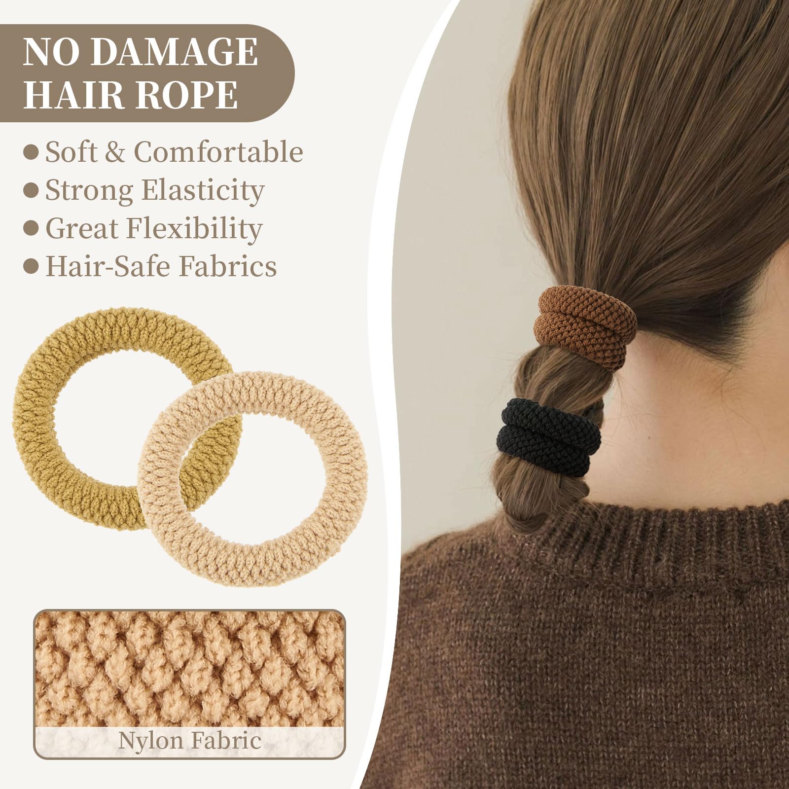 ZOUIQSS 10 Pcs No Damage Hair Ties Thick Hair Elastic Rubber Bands Hair Accessories Scrunchies Seamless for Women(Style4) - Image 3