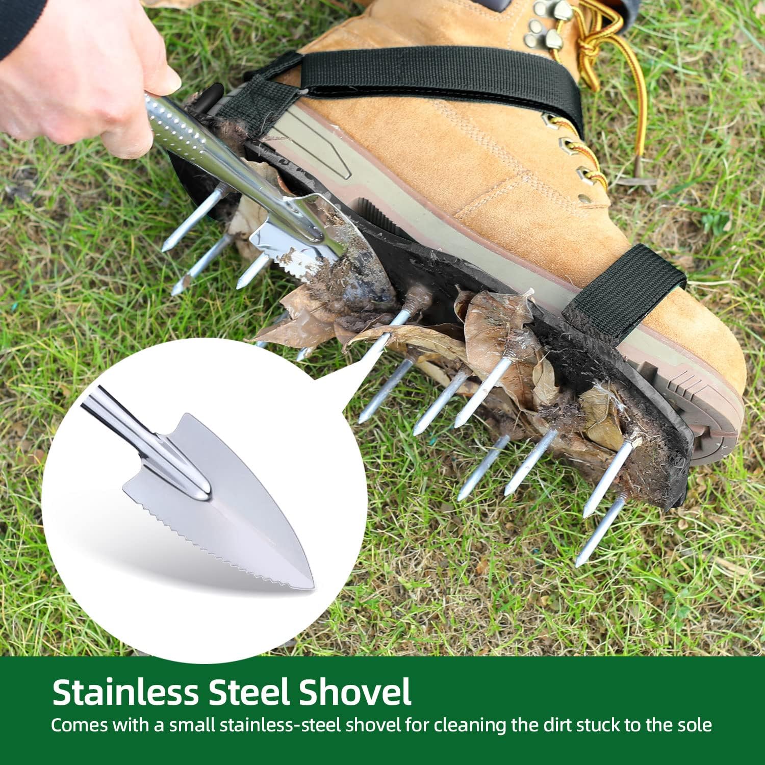 Ohuhu Lawn Aerator Shoes with Stainless Steel Shovel + Core Aerator Lawn Tool