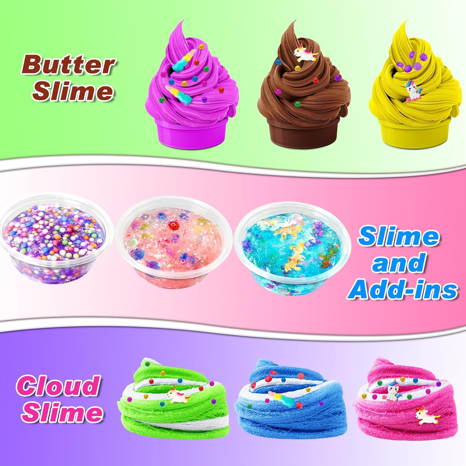 YOPINSAND DIY Slime Kit for Girls, Slime Making Kit for Girls 3-12, Glimmer Crunchy, Butter, Foam, Cloud Slime with Add-ins, Foam Balls, Charms, Party Favors Gift Toys for Kids
