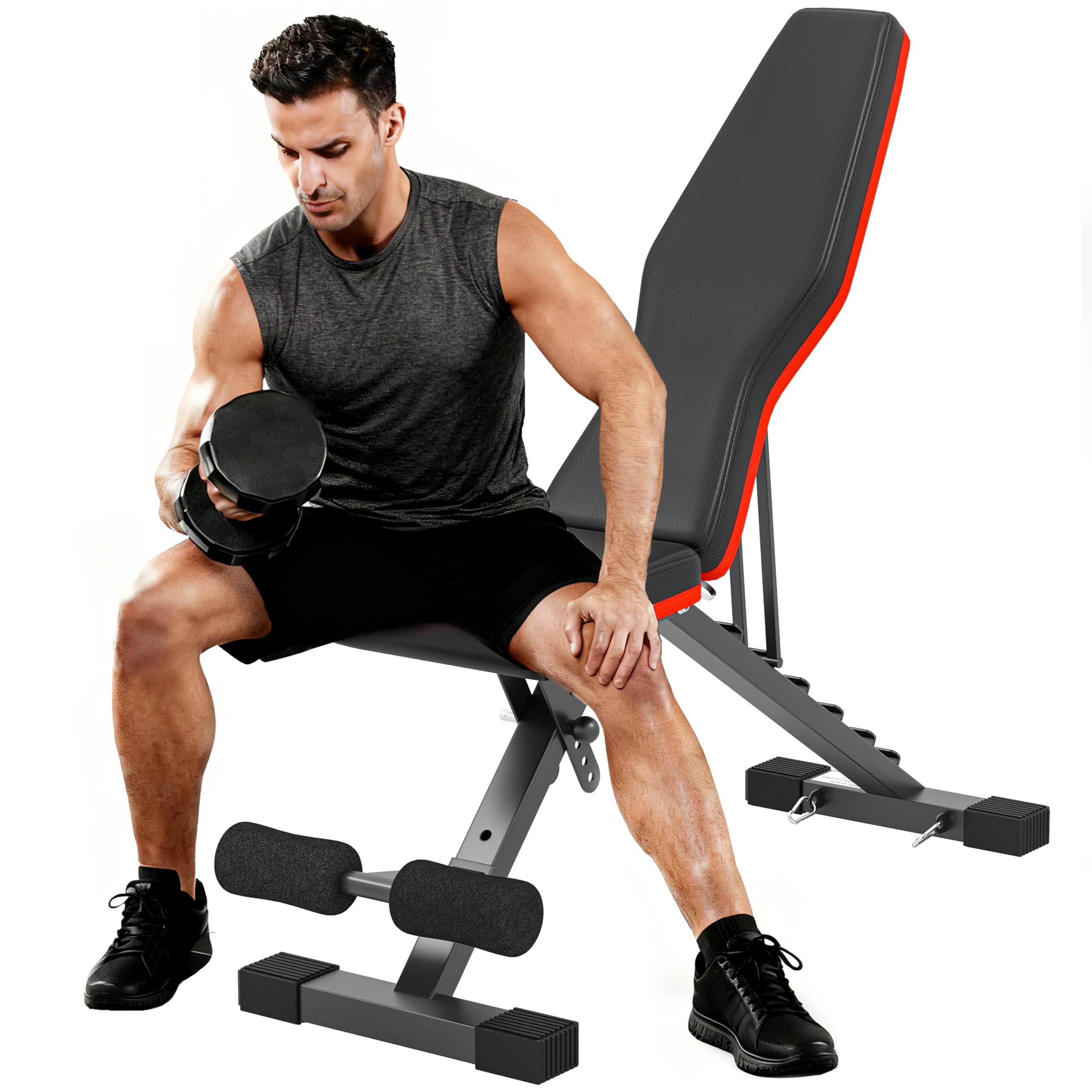 Man performing dumbbell press on the Soozier workout bench