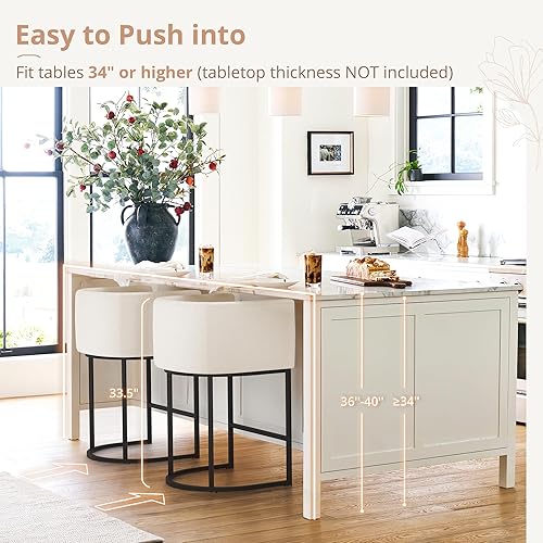 Miniatura 4 de LUE BONA Juego de 3 taburetes de bar de altura de mostrador de 27", taburetes de mostrador tipo barril modernos con respaldo y brazos, marcos de