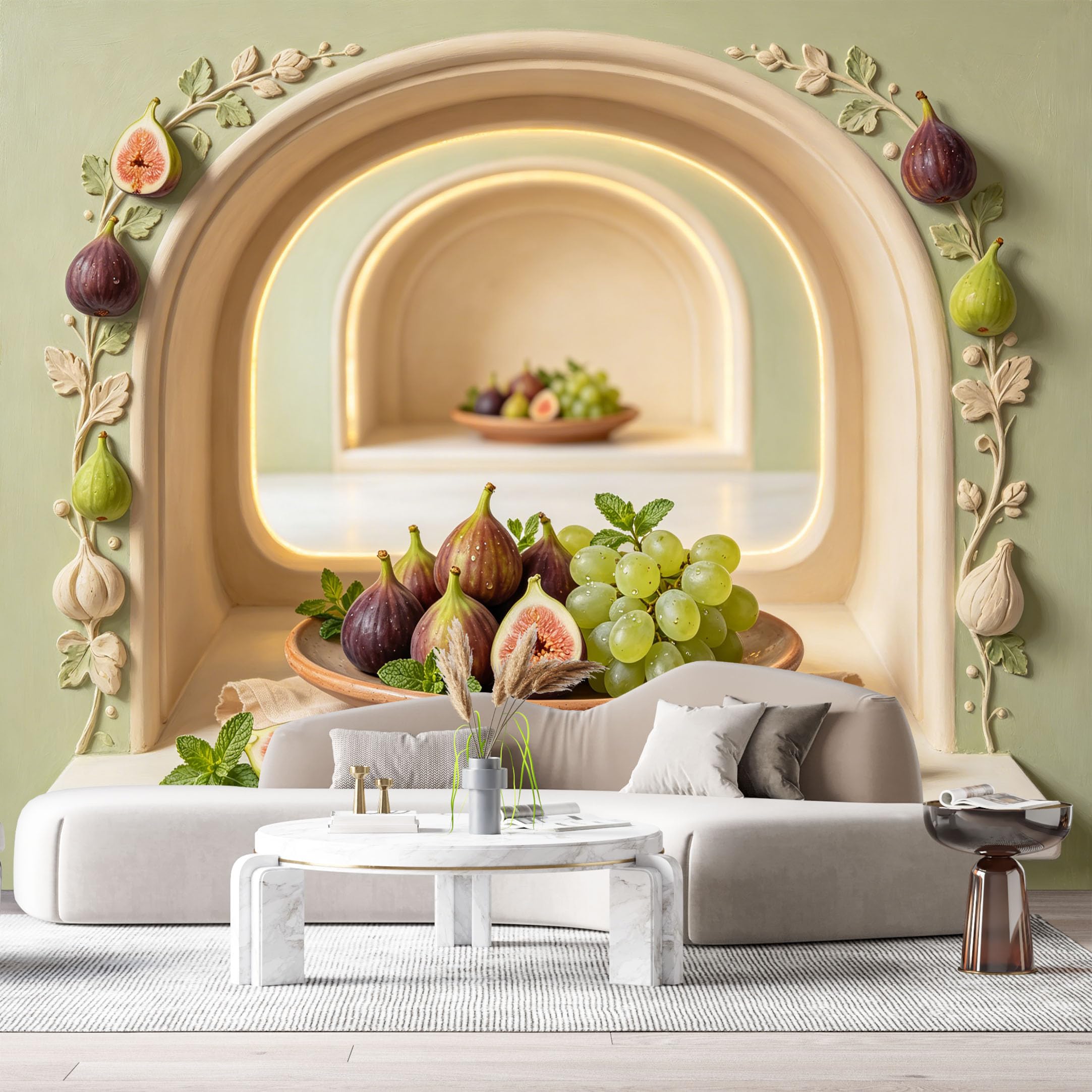 Custom Size Wall Murals Fig Fruit Grapes Still Life 3D Trompe L'Oeil SelfAdhesiveWall Fabric Removable Wallpaper Wall Decor for Living Room Bedroom Bathroom