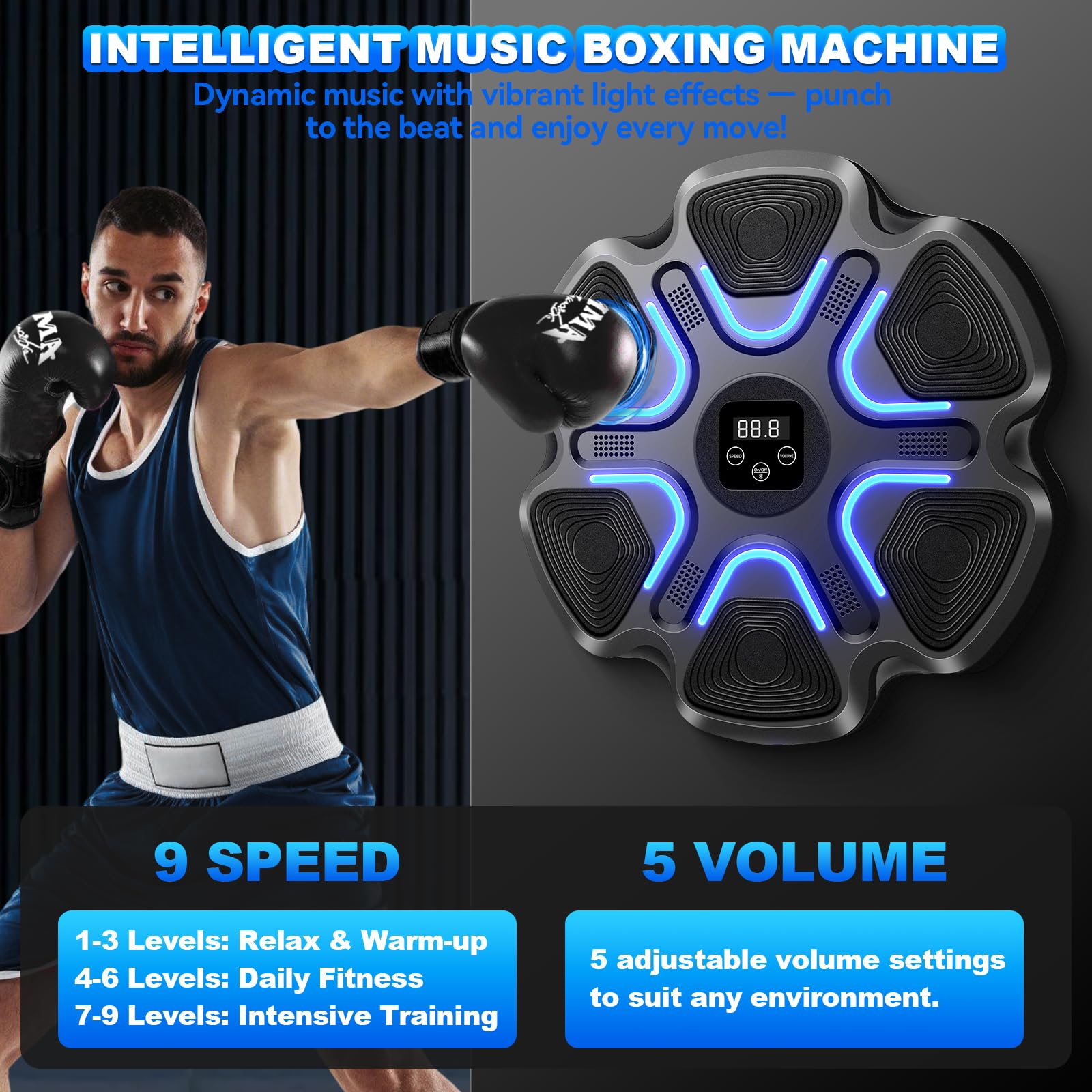 YORWHIN Music Boxing Machine für Kinder Erwachsene, Intelligente Bluetooth Boxautomat mit Boxhandschuhen, Wandmontierte Elektronische Boxmaschine mit 9 Geschwindigkeitsmodi für Zuhause Fitnessstudio