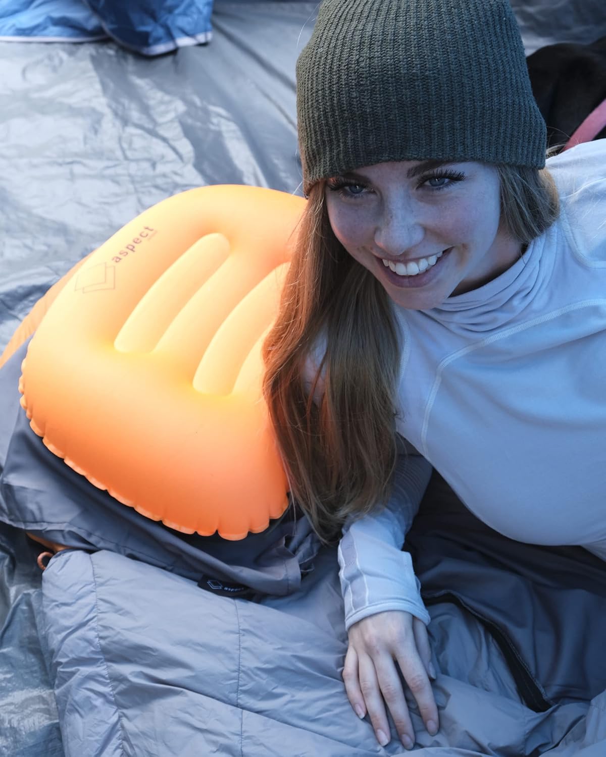 Aspect Outdoor Sleeping Bag Liner & Inflatable Pillow – Lightweight Breathable Sleeping Sack - Compact Travel Sheet for Adults & Ultralight pillow for comfortable Camping & Hotel Travel (Grey, Orange) : Sports & Outdoors