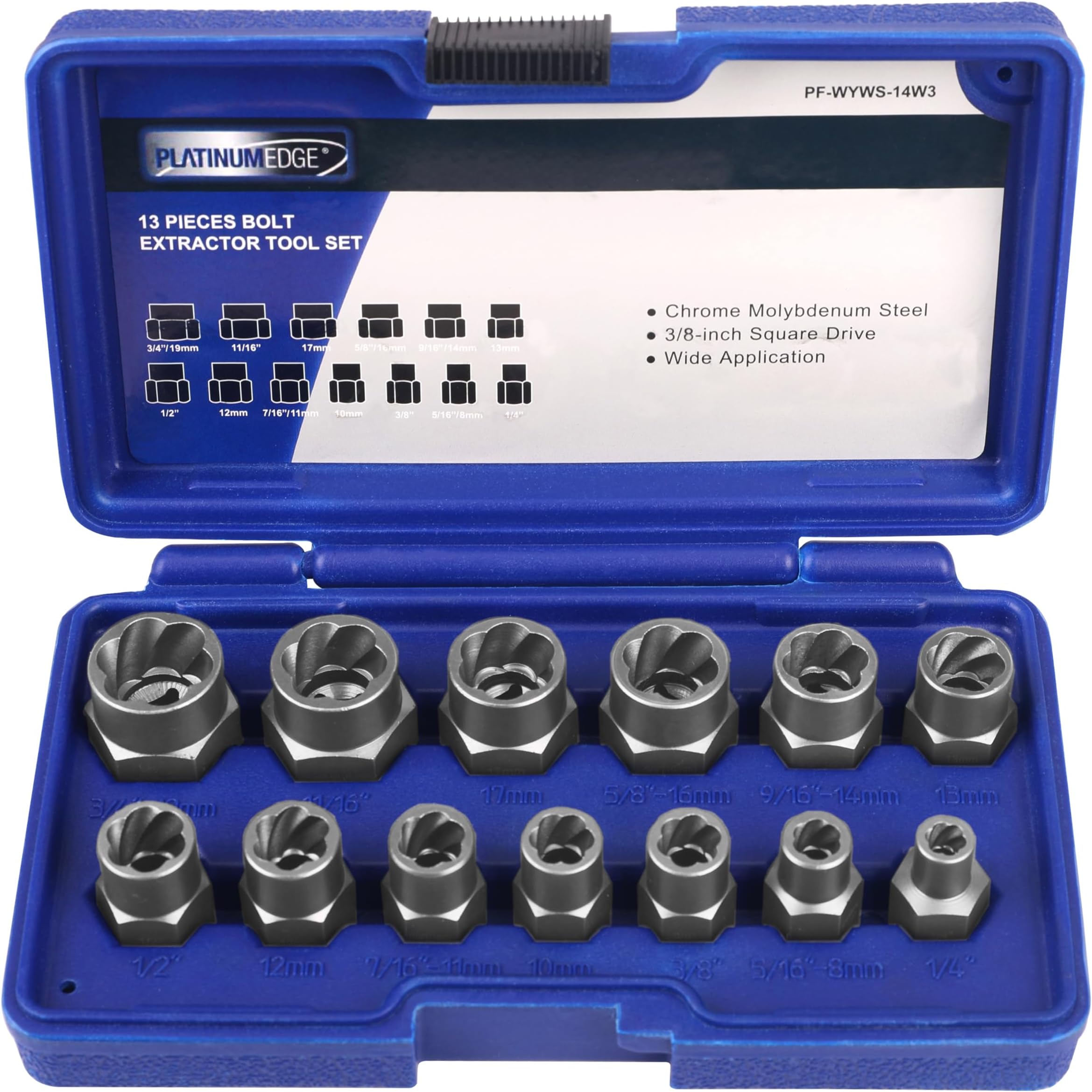 13 Pieces Impact Bolt & Nut Remover Set, Stripped Bolt Extractor Set, Cr-Mo Extraction Tool Set with Solid Storage Case, Easy Out Rusted Rounded Damaged Nuts and Bolts