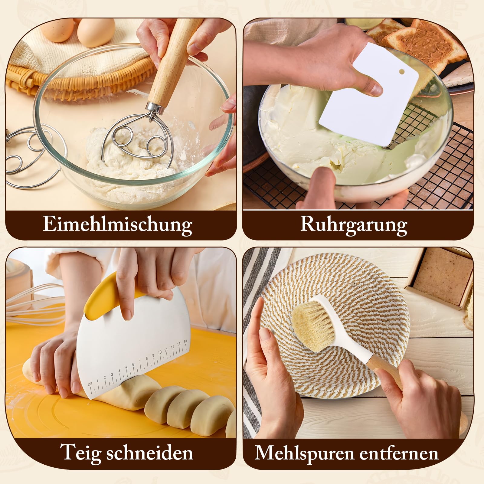 Koszyk do pieczenia chleba, 14-częściowy zestaw do pieczenia chleba, 2 okrągłe i kompletny zestaw akcesoriów do pieczenia, zestaw startowy do zakwasu