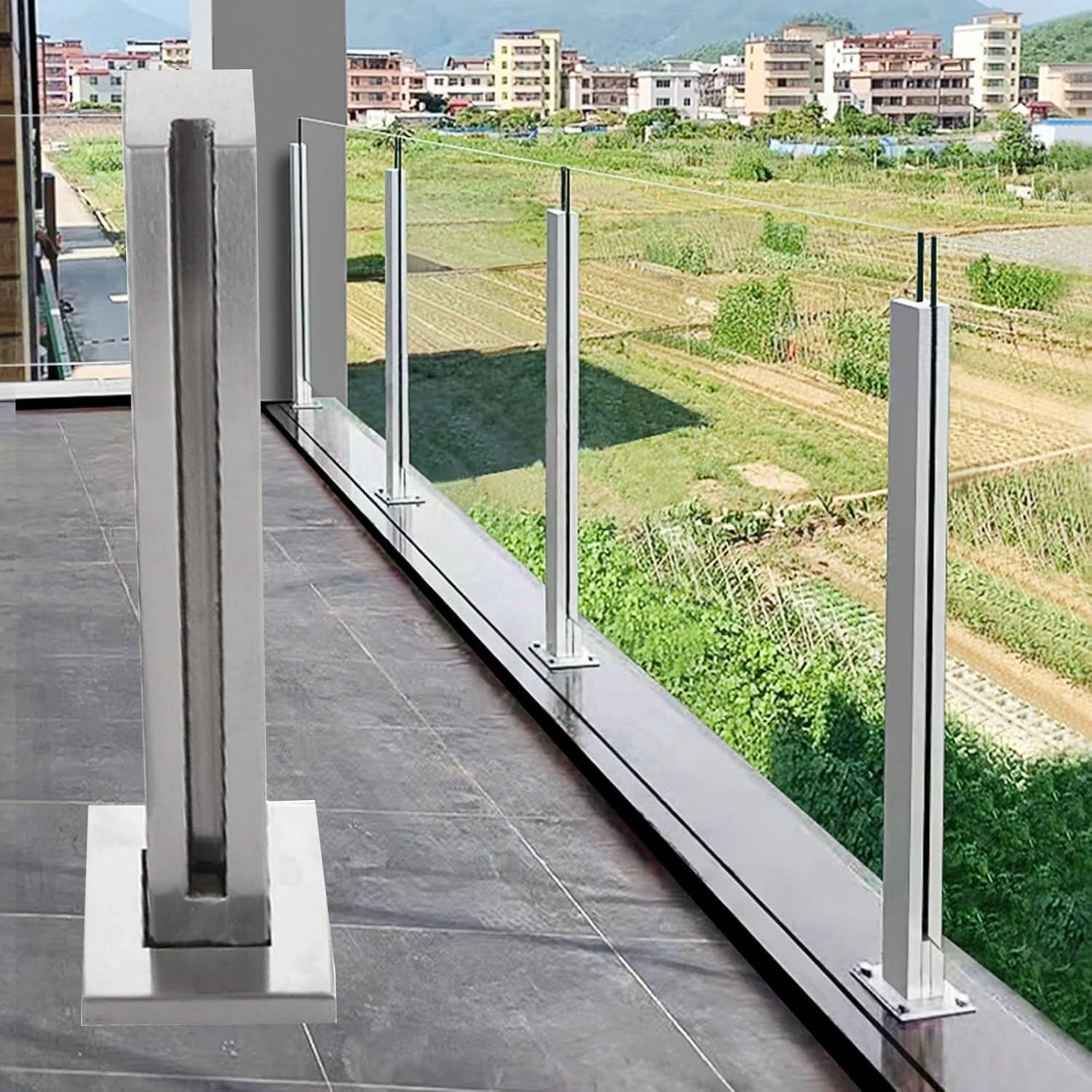 Poste de barandilla de vidrio y columna de balaustres de acero inoxidable 8