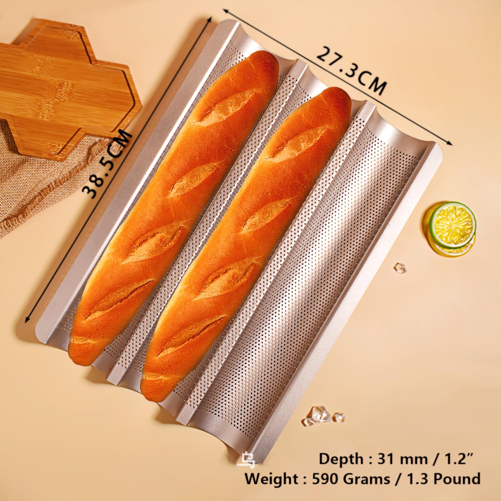 Bandeja antiadherente para baguette francesa, perforada, acero al carbono