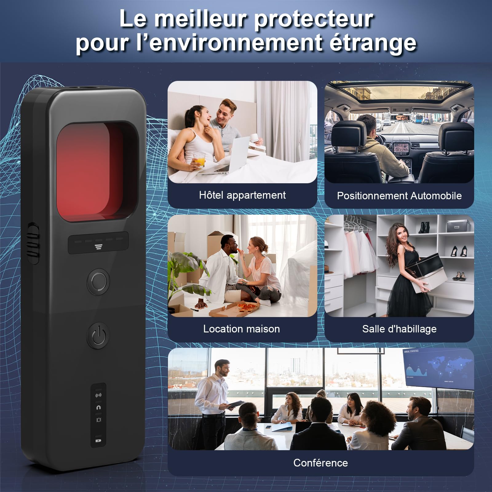 Détecteur Caméra Espion YONETE – Anti-Espion RF + Laser, Bugs GPS Caméras Cachées, Rechargeable Pour Hôtel Voyage Bureau