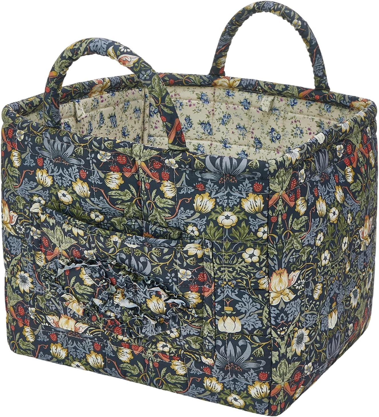 Boho Fabric Storage Basket, Large Capacity Laundry Basket, 12.2'' x 10.23'' x 10.23'' Collapsible Laundry Hamper with Easy Carry Handles (Blue, L)