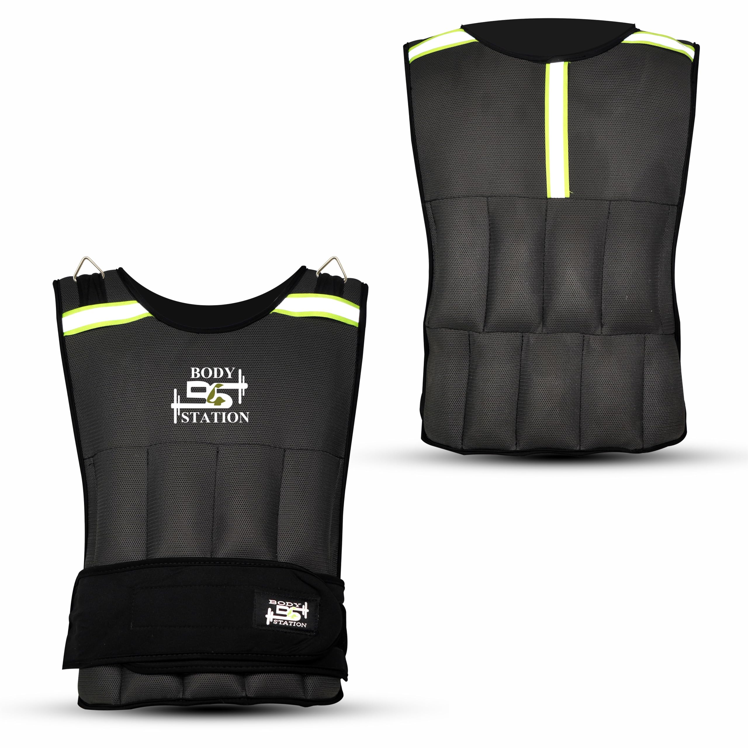 Bodystation Weighted Vest – Comfortable, Durable, Adjustable | Heavy-Duty Fabric, Phone Pocket, Reflective Strips | Ideal for Running, Gym, Cardio & Strength Training (Black, 7.5 KG)-image-9