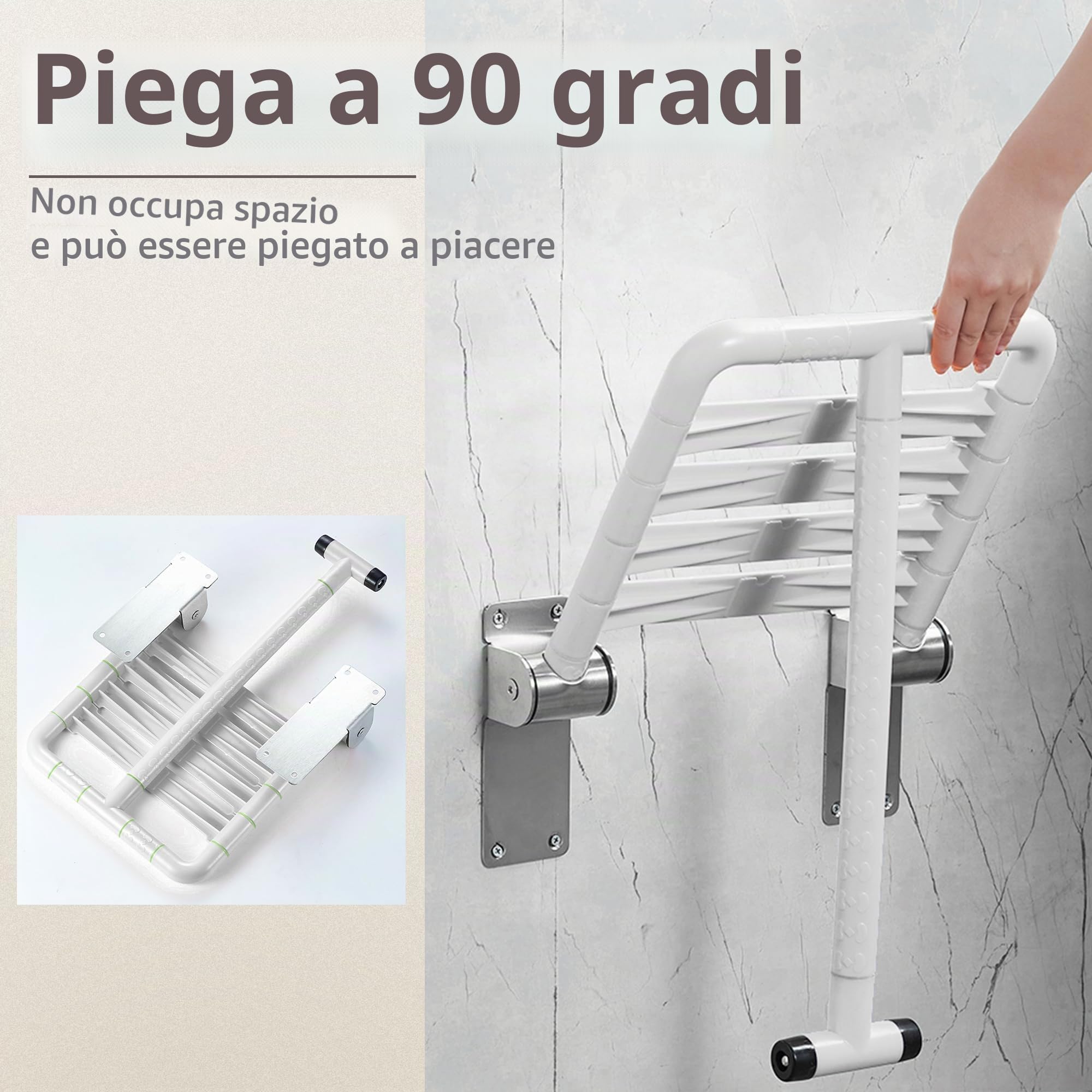 ITSOGOO Sedile per Doccia da Parete Ribaltabile con Gambe,Sedia da Doccia Antiscivolo in Acciaio Inox 304,Sgabello da Bagno per Anziani e Disabili Portata 250kg Bianco