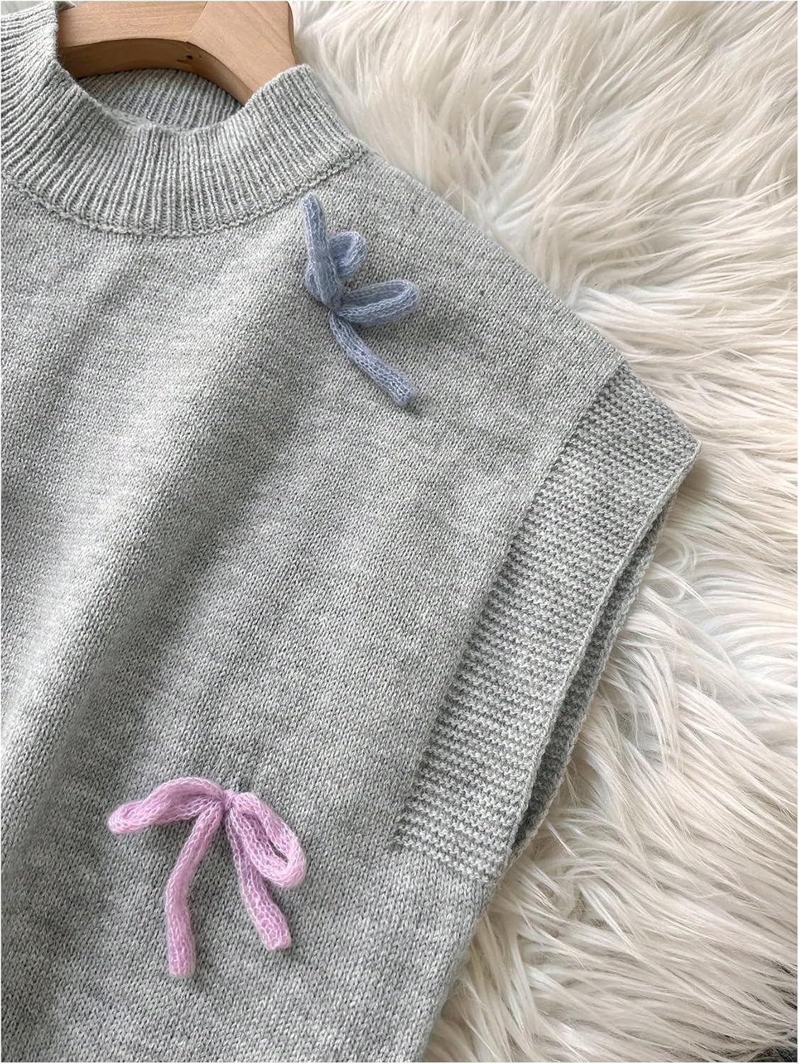 WDIRARA Women's Bow Sweater Tops Crew Neck Short Sleeve Knit Pullover Top - Image 6