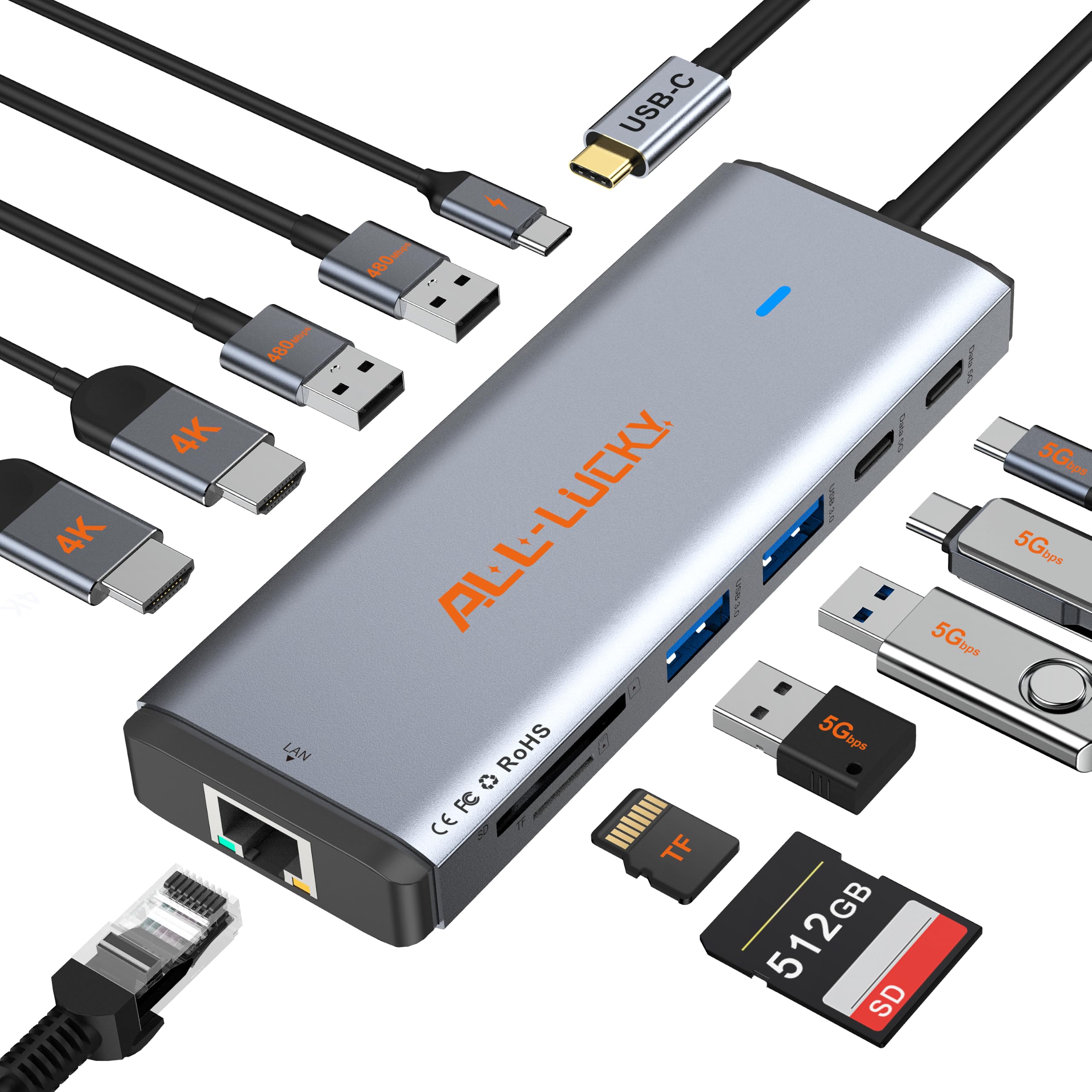 12-in-1 USB C Docking Station with Dual Monitor for Laptops/Desktop/PC