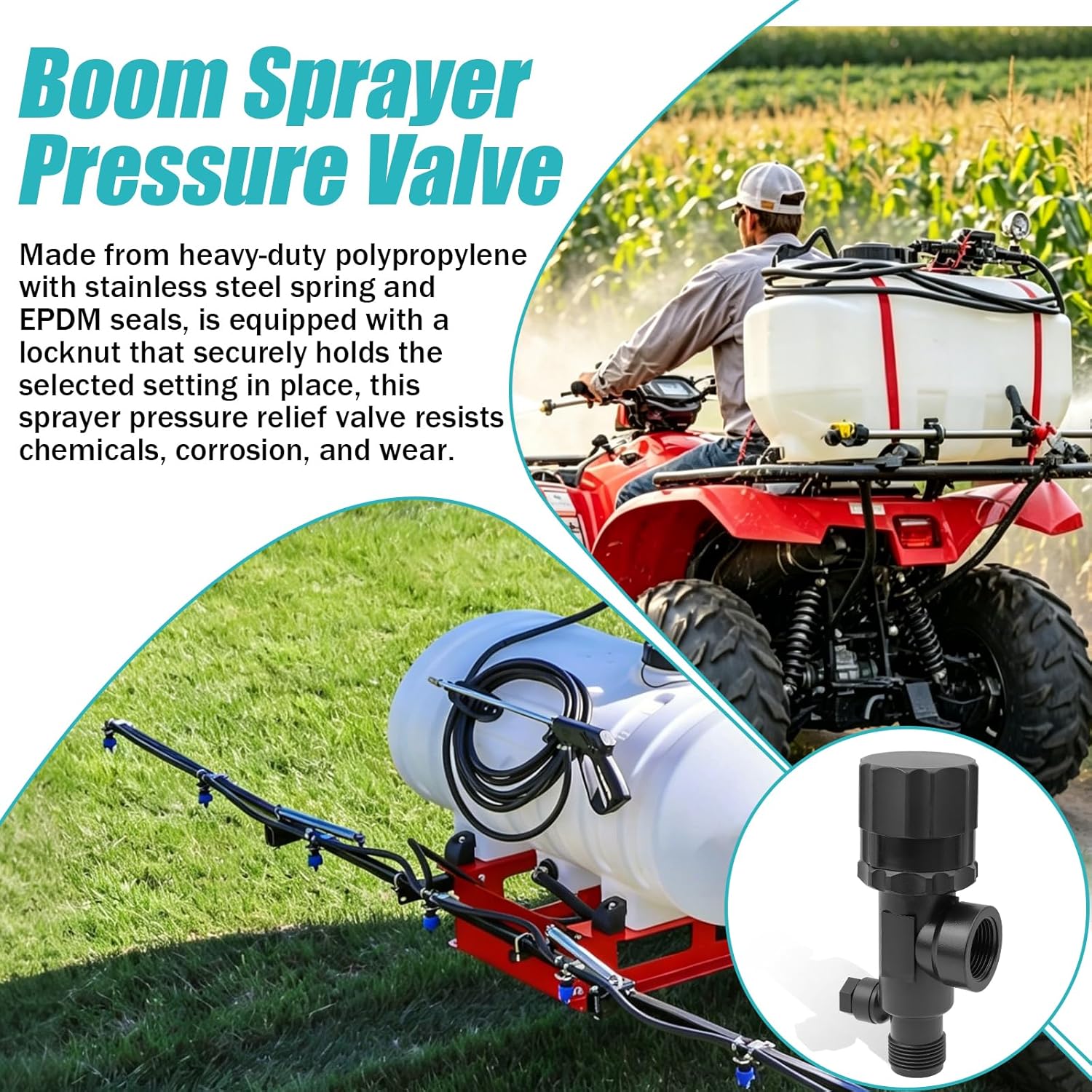 23120-3/4-PP Pressure Relief Valve, 3/4" NPT Sprayer Pressure Regulator for FIMCO, AG SPRAY, Most Agricultural Sprayer & Irrigation Systems, with Locking Nut & 1/4" FPT Gauge Port
