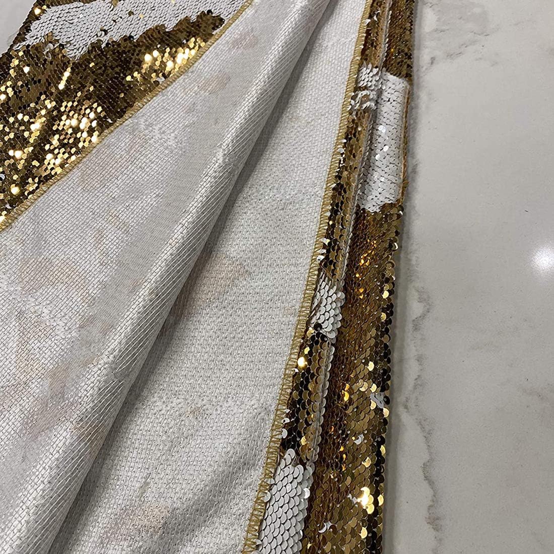Urquid Linen, Reversible Flip-Up Sequin Sewing Fabric, Arts and Crafts, Used for Clothing, Event Decorations, Decorative Pillows, Drape Panels, Sparkly Fabric (10 Yards, Gold/White)