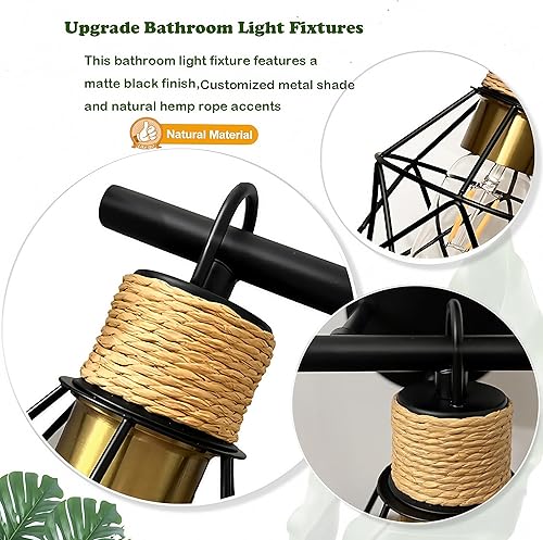 Miniatura 5 de Lámparas de tocador de baño de 3 luces, lámparas de baño mejoradas, apliques de iluminación de pared sobre espejo, luces de tocador negras con