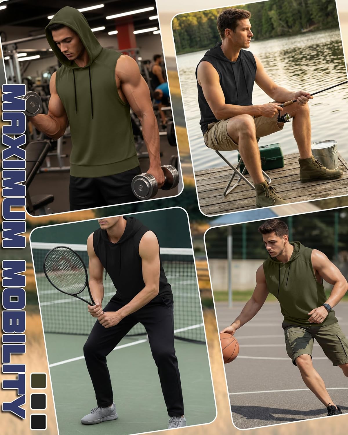 3 Pack Men's Big & Tall Workout Hooded Tank Tops Hoodie Sleeveless Shirts Bodybuilding Muscle Cut Off T Shirts - Image 3