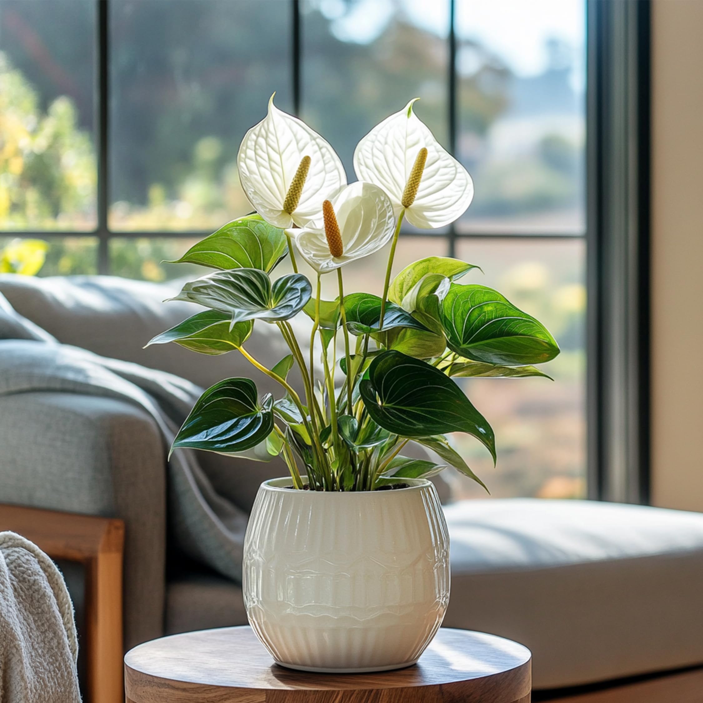 Plant in a Box - Biały anthurium - Zestaw 1 - Anthurium 'Alpine White' - Wysokość 40-55cm - ø 14cm - Roślina doniczkowa kwitnąca - Biały