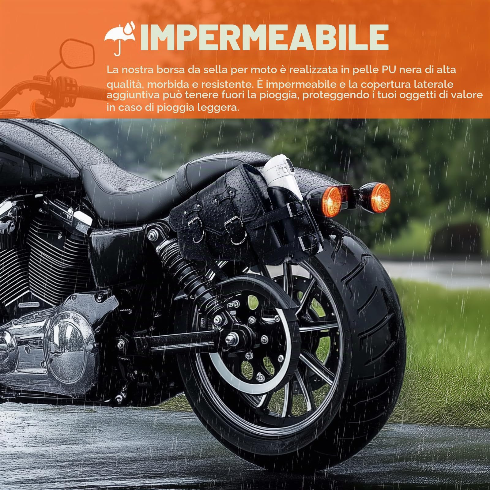 DREAMIZER 1 Paio Borse Laterali per Moto Portabicchieri Sinistro e Destro in Pelle PU Compatibile con Harley Sportster XL883 Softail Dyna V-star Shadow