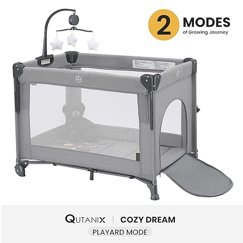 Miniatura 3 de Corralito de bebé 2 en 1, Pack and Play Moisés, Cuna Portátil de Plegado Fácil con Móvil Musical para Recién Nacidos a Niños Pequeños (Gris) Gris