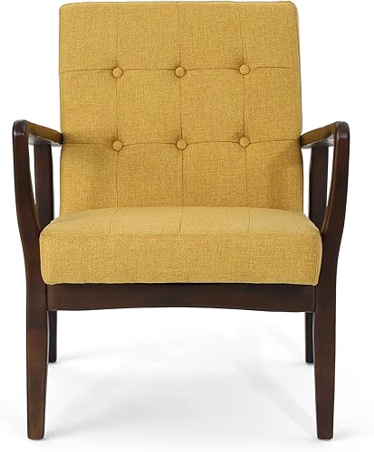 Miniatura 8 de Christopher Knight Home Conrad Fabric - Silla de club de abedul de mediados de siglo, Wasabi y espresso oscuro, mostaza