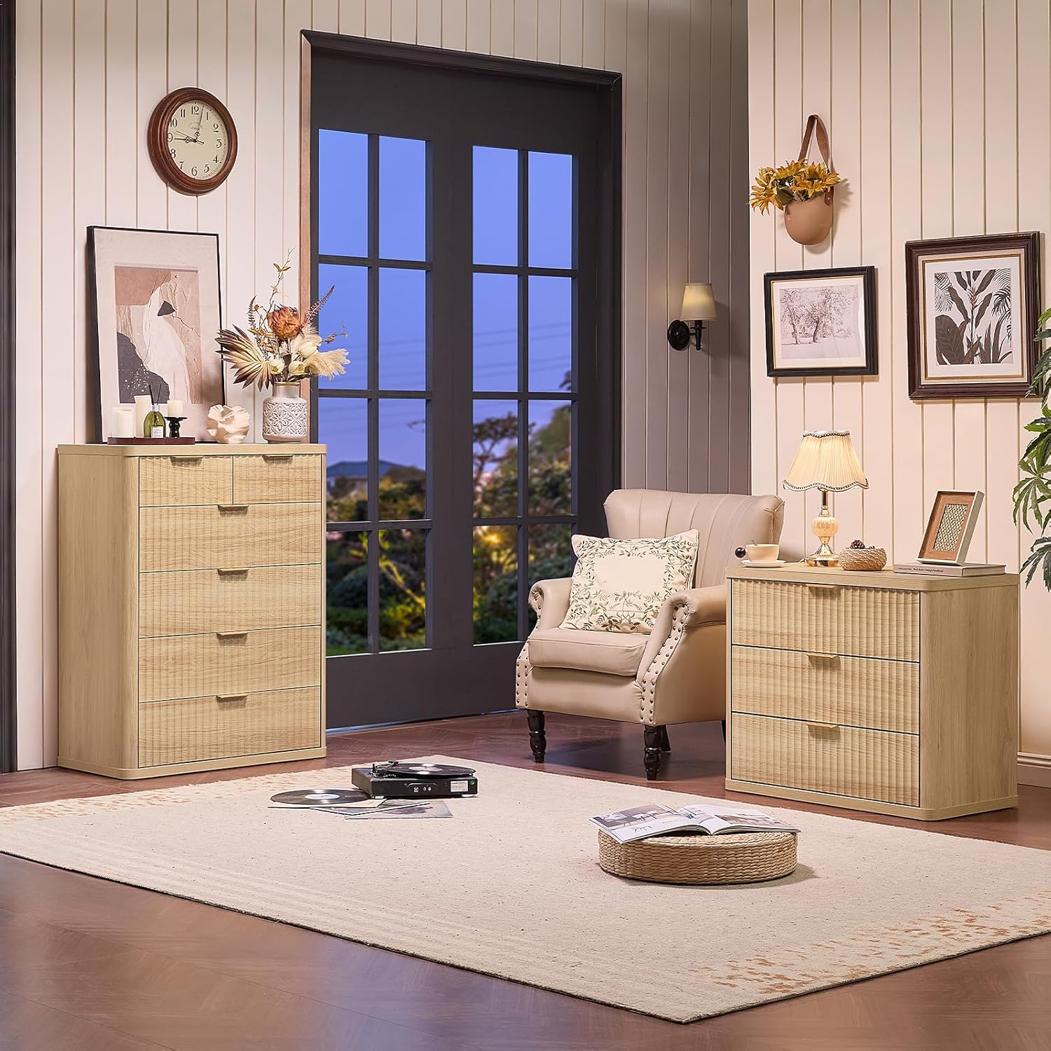 31" Wide Fluted Nightstand with Charging Stat, Oversized Extra